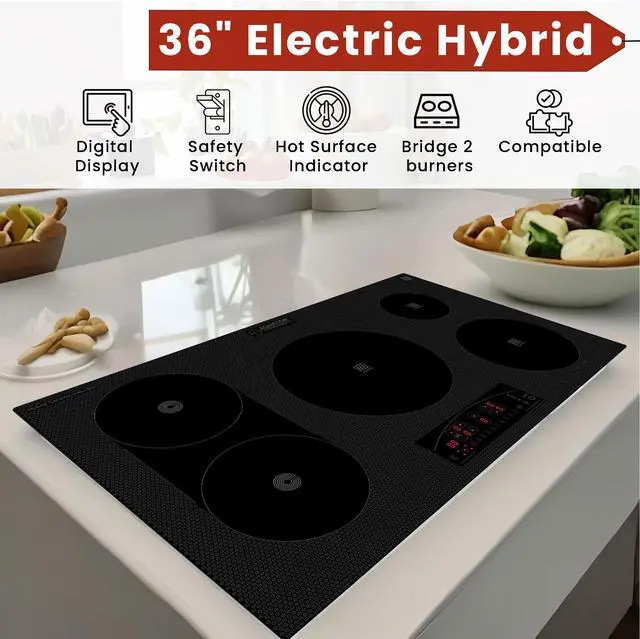Alt view image 6 of 7 - Equator Design 36" Electric Any Cookware Compatible Induction+Ceramic 5 Burner Cooktop 220V