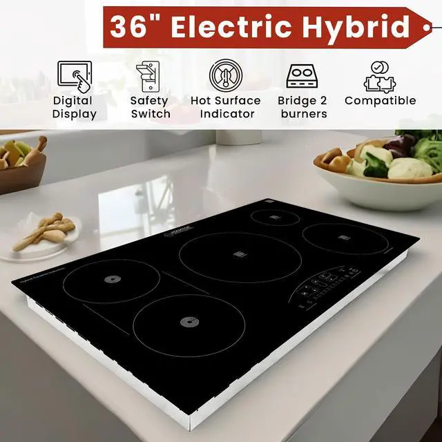 Alt view image 4 of 7 - Equator 36" Electric Any Cookware Compatible Induction+Ceramic 5 Burner Cooktop 220V