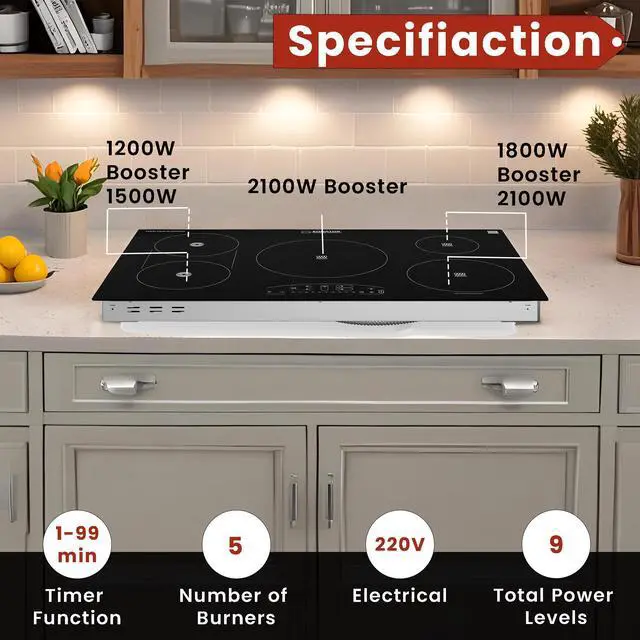 Alt view image 5 of 7 - Equator 36" Electric Any Cookware Compatible Induction+Ceramic 5 Burner Cooktop 220V