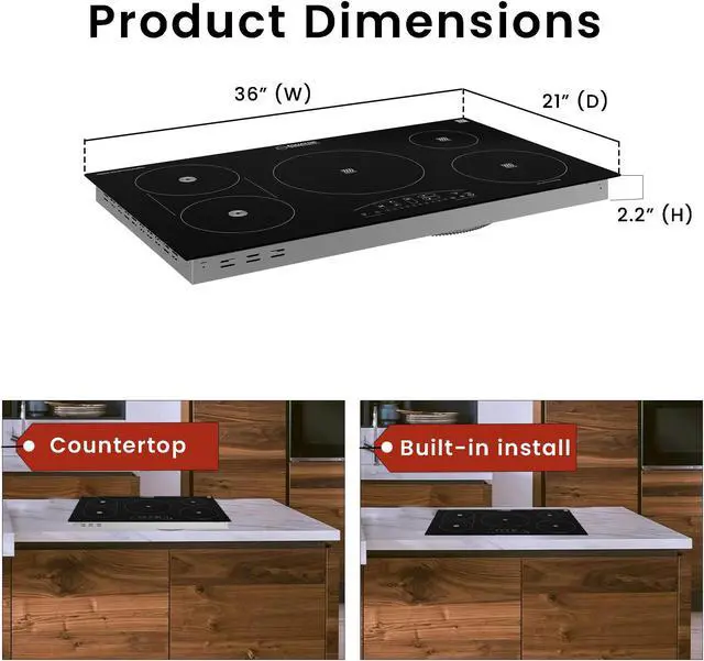 Alt view image 2 of 7 - Equator 36" Electric Any Cookware Compatible Induction+Ceramic 5 Burner Cooktop 220V