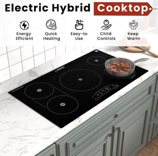 Alt view image 7 of 7 - Equator 36" Electric Any Cookware Compatible Induction+Ceramic 5 Burner Cooktop 220V