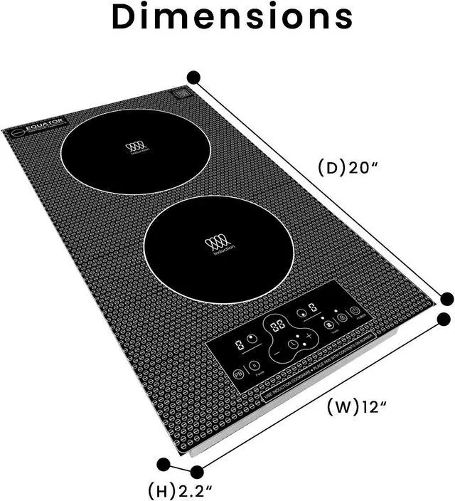 Alt view image 2 of 7 - Equator 12" Built-In/Freestanding 2 Burner VERTICAL Induction Cooktop 110V