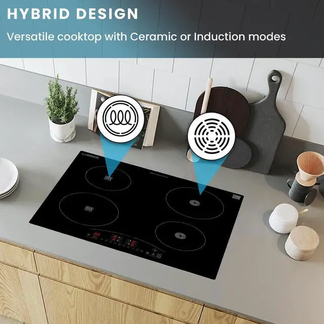 Alt view image 5 of 7 - Equator 24" Electric Any Cookware Compatible Induction+Ceramic 4 Burner Cooktop 9 Power 220V