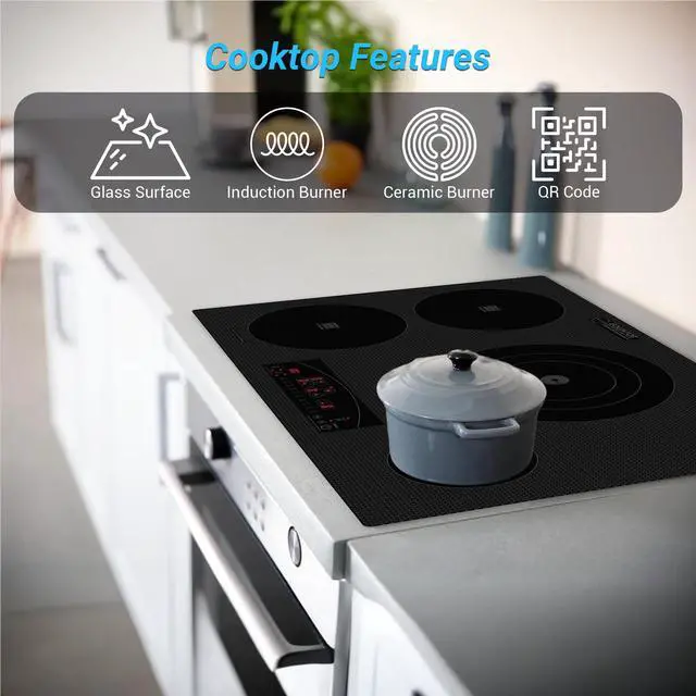 Alt view image 5 of 7 - Equator Design 30" Electric Any Cookware Compatible Induction+Ceramic 4 Burner Cooktop 220V