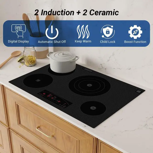 Alt view image 6 of 7 - Equator Design 30" Electric Any Cookware Compatible Induction+Ceramic 4 Burner Cooktop 220V