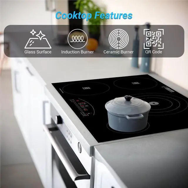 Alt view image 5 of 7 - Equator 30" Electric Any Cookware Compatible Induction+Ceramic 4 Burner Cooktop 9 Power 220V