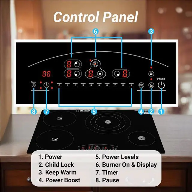 Alt view image 3 of 7 - Equator 30" Electric Any Cookware Compatible Induction+Ceramic 4 Burner Cooktop 9 Power 220V