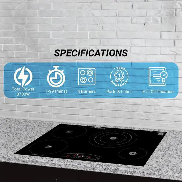 Alt view image 4 of 7 - Equator 30" Electric Any Cookware Compatible Induction+Ceramic 4 Burner Cooktop 9 Power 220V