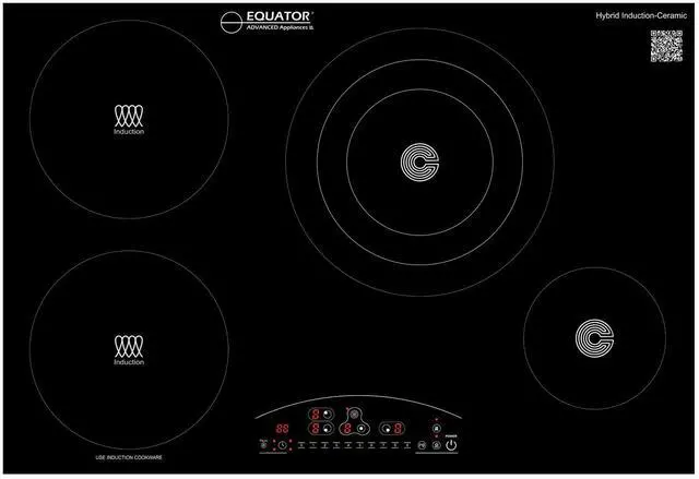 Main image of Equator 30" Electric Any Cookware Compatible Induction+Ceramic 4 Burner Cooktop 9 Power 220V