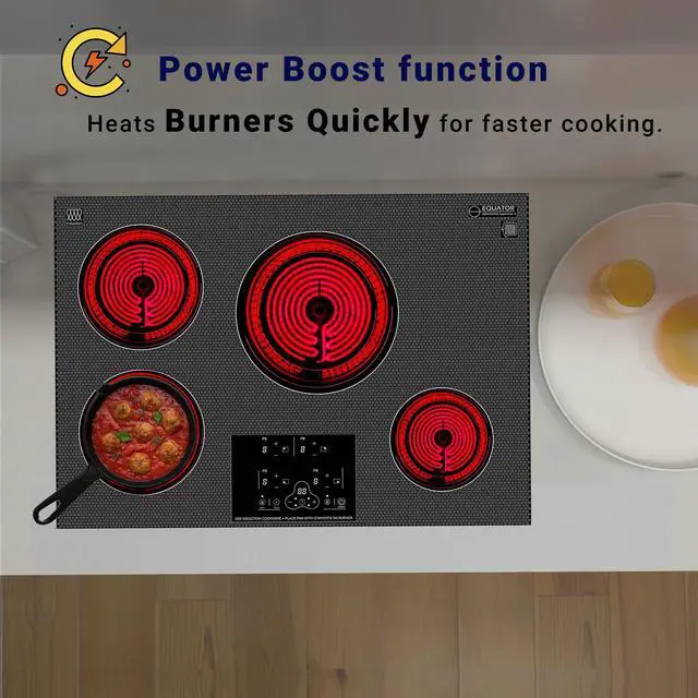 Alt view image 4 of 7 - Equator 30" Built-in 4 Burner Induction Cooktop 9 Level POWER BOOST 220V