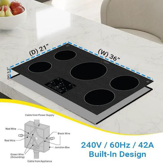 Alt view image 6 of 7 - Equator 36" Built-In 5 Burner Induction Cooktop POWER BOOST Keep Warm 240V/9600W