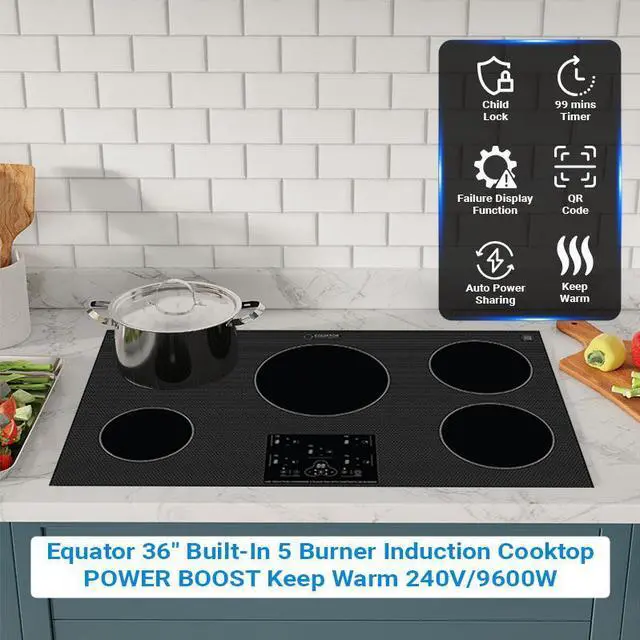 Alt view image 7 of 7 - Equator 36" Built-In 5 Burner Induction Cooktop POWER BOOST Keep Warm 240V/9600W