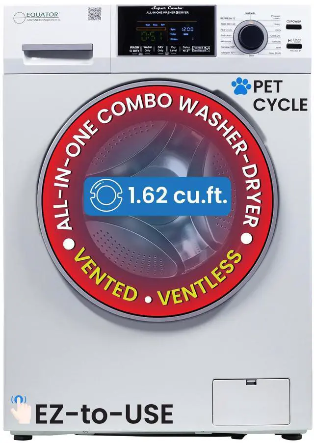 Main image of Equator All-in-One Washer Dryer VENTLESS/VENTED PET cycle 1.62cf/15lbs 110V in White