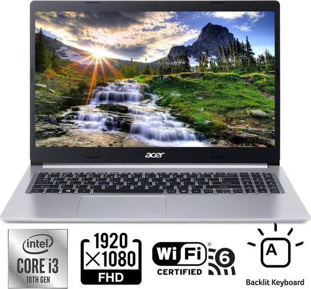 Main image of Acer Aspire 5 15.6" Full HD (1920 X 1080) Laptop, 10th Gen Intel Core i3-1005G1 Processor (Up to 3.4GHz), 4GB DDR4 RAM, 128GB NVMe SSD, WiFi 6, HD Webcam, Backlit Keyboard, Windows 10 in S Mode
