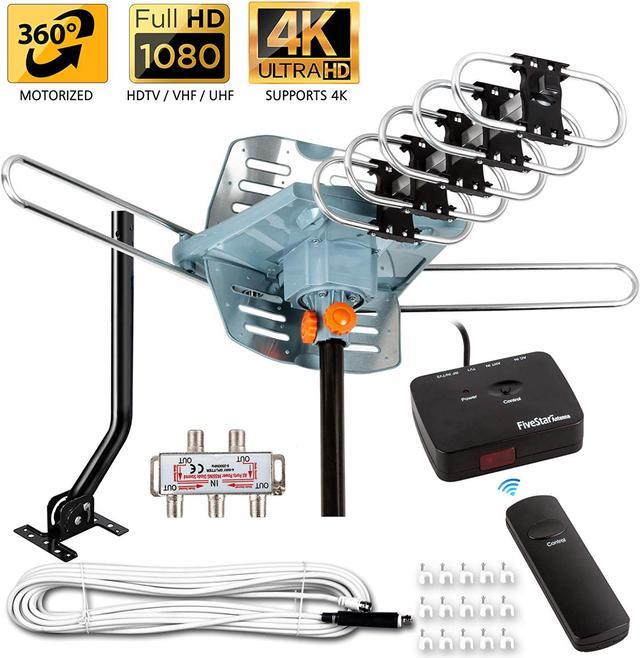 FiveStar [Newest 2020] HDTV Antenna Amplified Digital Outdoor Antenna 150  Miles Range, 360 Degree Rotation Wireless Remote, with 40FT RG6 Coax Cable