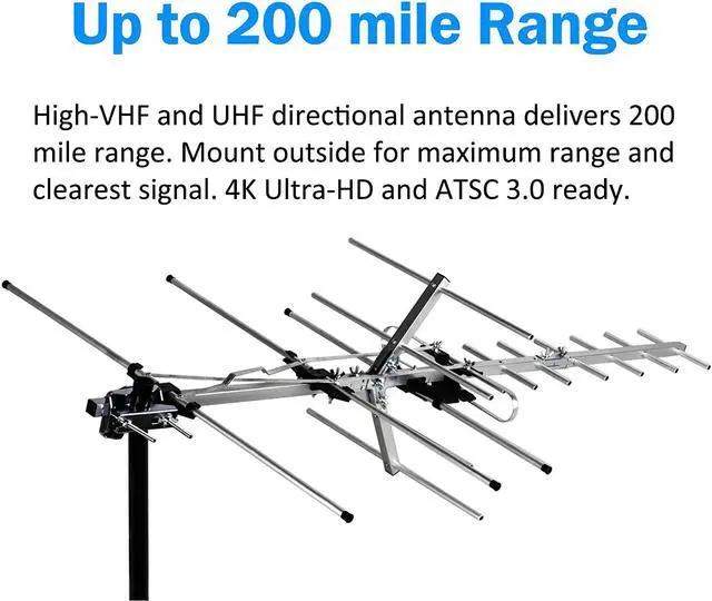 Alt view image 4 of 7 - Five Star Yagi Satellite HD TV Antenna up to 200 Mile Range, Attic or Roof Mount TV Antenna, Long Range Digital OTA Antenna for 4K 1080P Supports 4 TVs Installation Kit & Mounting Pole, Weather Proof