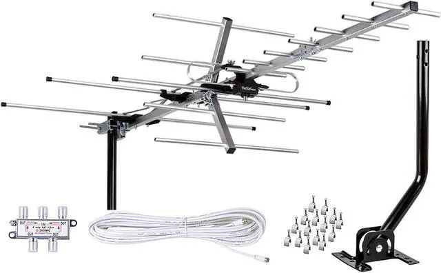 Alt view image 2 of 7 - Five Star Yagi Satellite HD TV Antenna up to 200 Mile Range, Attic or Roof Mount TV Antenna, Long Range Digital OTA Antenna for 4K 1080P Supports 4 TVs Installation Kit & Mounting Pole, Weather Proof