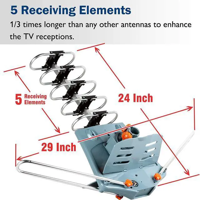 Alt view image 3 of 7 - Five Star Outdoor 150 Mile Motorized 360 Degree Rotation OTA Amplified HDTV Antenna for 2 TVs Support - UHF/VHF/1080P Channels Wireless Remote Control - 40FT Coax Cable