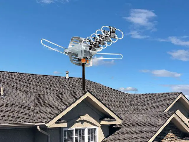 Alt view image 7 of 7 - Five Star Outdoor 150 Mile Motorized 360 Degree Rotation OTA Amplified HDTV Antenna for 2 TVs Support - UHF/VHF/1080P Channels Wireless Remote Control - 40FT Coax Cable