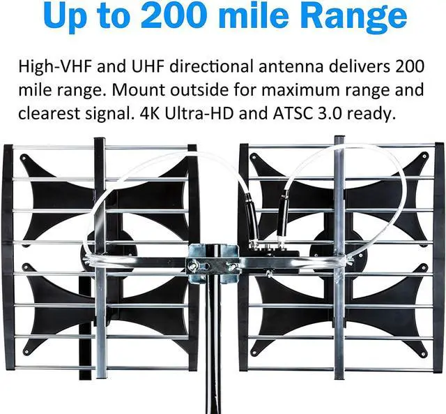 Alt view image 6 of 7 - [Newest 2021] Five Star Multi-Directional 4V HDTV Amplified Antenna - up to 200 Mile Range, UHF/VHF, Indoor, Attic, Outdoor, 4K Ready 1080P FM Radio w/ 40ft RG6 coaxial Cable, Mounting Pole, kit