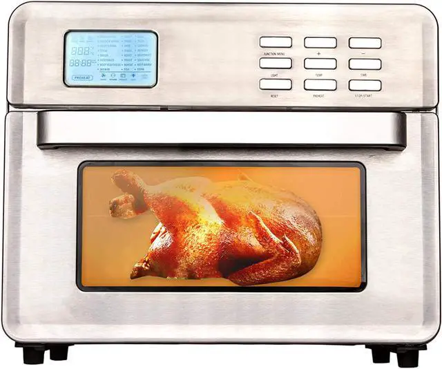 Main image of EUROTO Stainless Steel Large Capacity 26.4qt Air Fryer Oven, 24 in 1 Multi-function 360 Air Circulation Toaster Oven LCD digital Display Glass Window 4 Layer Shelves Included Oven Gloves & Apron