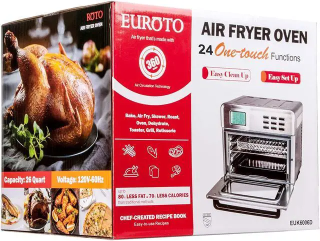 Alt view image 3 of 5 - EUROTO Stainless Steel Large Capacity 26.4qt Air Fryer Oven, 24 in 1 Multi-function 360 Air Circulation Toaster Oven LCD digital Display Glass Window 4 Layer Shelves Included Oven Gloves & Apron