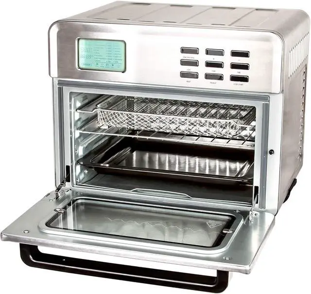 Alt view image 5 of 5 - EUROTO Stainless Steel Large Capacity 26.4qt Air Fryer Oven, 24 in 1 Multi-function 360 Air Circulation Toaster Oven LCD digital Display Glass Window 4 Layer Shelves Included Oven Gloves & Apron