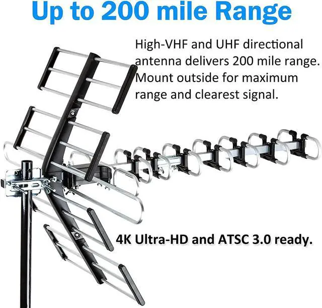 Alt view image 3 of 7 - Five Star Outdoor HDTV Antenna up to 200 Mile Long Range, Attic or Roof Mount TV Antenna, Long Range Digital OTA Antenna for 4K 1080P VHF UHF Includes J Mount, 40 ft. RG6 Coaxial Cable (No Kit)