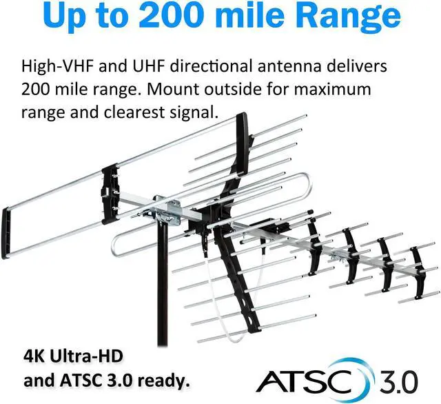 Alt view image 2 of 6 - [Newest 2023] Five Star Outdoor HDTV Antenna up to 200 Mile Long Range, Attic or Roof Mount, Digital OTA Antenna for 4K 1080P VHF UHF Supports 4 TVs Installation Kit & J Mount