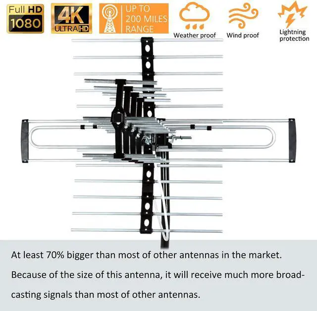 Alt view image 4 of 6 - [Newest 2023] Five Star Outdoor HDTV Antenna up to 200 Mile Long Range, Attic or Roof Mount, Digital OTA Antenna for 4K 1080P VHF UHF Supports 4 TVs Installation Kit & J Mount