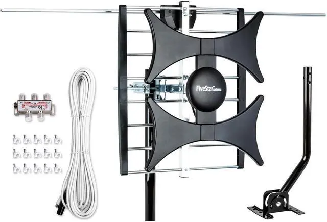Main image of Five Star Multi-Directional 4V HDTV Antenna - up to 150 Mile Range, UHF/VHF, Indoor, Attic, Outdoor, 4K Ready 1080P FM Radio, Supports 4 TVs Plus Installation Kit and Mounting Pole