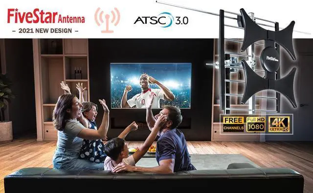 Alt view image 3 of 6 - Five Star Multi-Directional 4V HDTV Antenna - up to 150 Mile Range, UHF/VHF, Indoor, Attic, Outdoor, 4K Ready 1080P FM Radio, Supports 4 TVs Plus Installation Kit and Mounting Pole