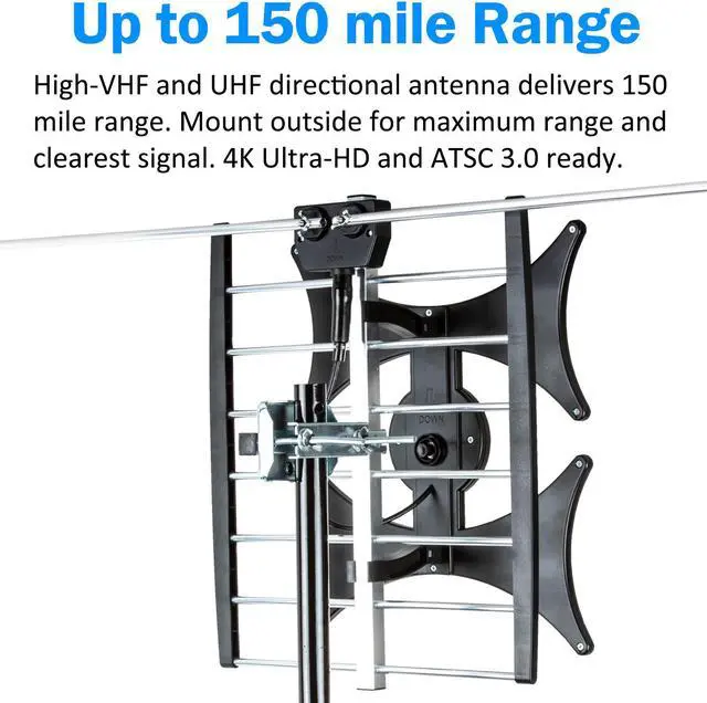 Alt view image 5 of 6 - Five Star Multi-Directional 4V HDTV Antenna - up to 150 Mile Range, UHF/VHF, Indoor, Attic, Outdoor, 4K Ready 1080P FM Radio, Supports 4 TVs Plus Installation Kit and Mounting Pole