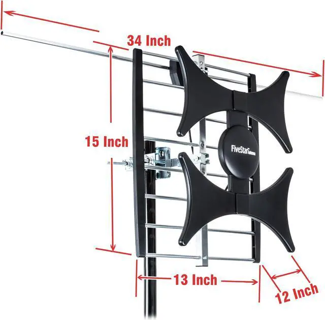 Alt view image 6 of 6 - Five Star Multi-Directional 4V HDTV Antenna - up to 150 Mile Range, UHF/VHF, Indoor, Attic, Outdoor, 4K Ready 1080P FM Radio, Supports 4 TVs Plus Installation Kit and Mounting Pole