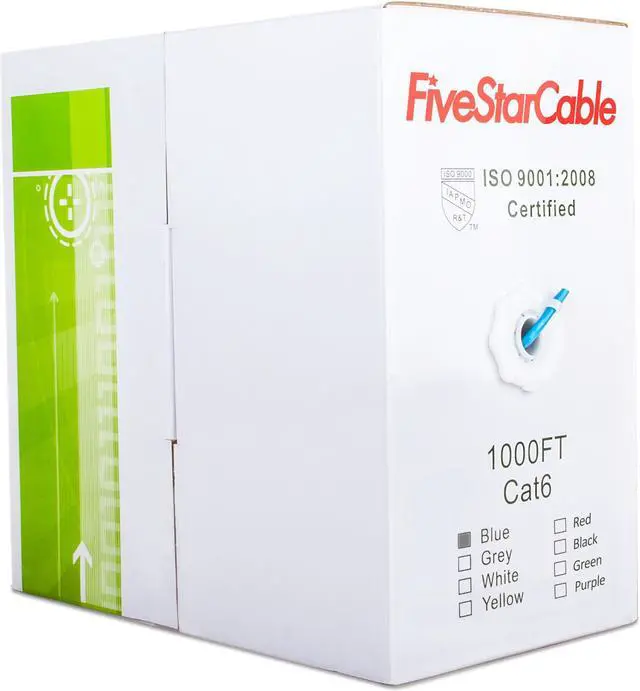 Alt view image 2 of 5 - FiveStarCable 1000Ft Bulk Cat6 CMR Network Ethernet Cable, Solid Bare Copper, Riser Rated Cable, 23AWG 4 Pair UTP Internet Cable, PVC Blue, Easy Pull Box