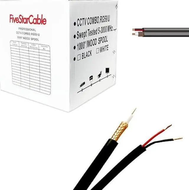 Main image of FiveStarCable RG59 1000 ft. Siamese Coaxial CCTV - Combo 20 AWG RG59 Video + 18/2 18AWG Power Cable Color Black