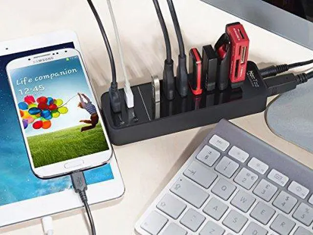 Alt view image 8 of 10 - HooToo® HT-UH010 7-Port USB 3.0 Hub with 2 Smart-Charging Ports for iPad, iPhone, Smart Phones & Tablets (Latest VIA VL812 Chipset, 12V/5A Power Adapter, 3.3ft USB Data Cable)