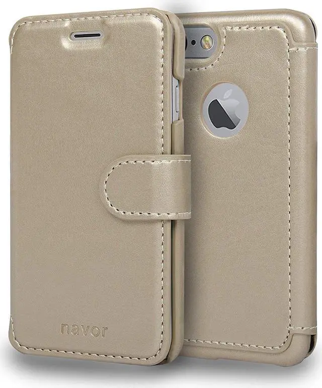 Main image of NAVOR Fashion Design Ultra Slim & Light Flip Wallet case with Apple Window View for iPhone 7 -Gold (IP7ZS2GD)