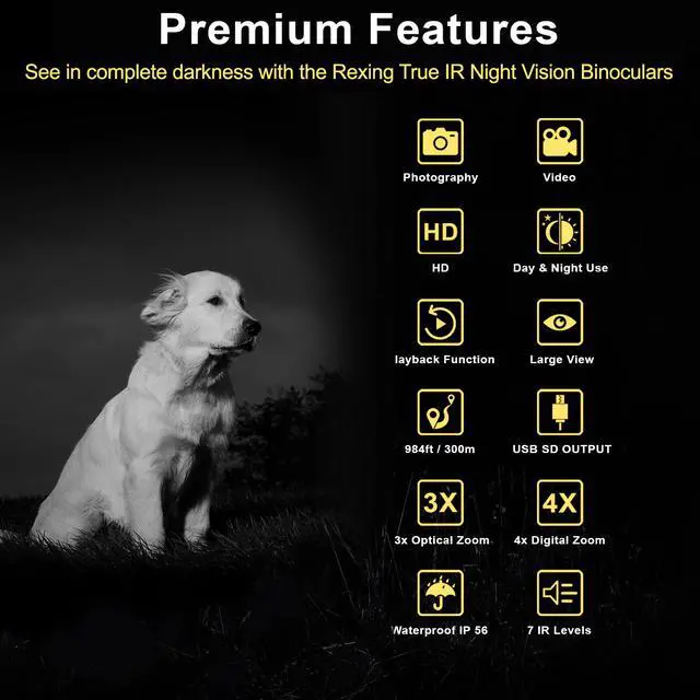 Alt view image 2 of 6 - Rexing B1 Night Vision Goggles Binoculars with LCD Screen, Infrared (IR) Digital Camera, Dual Photo + Video Recording for Spotting, Hunting, Tracking up to 300 Meters