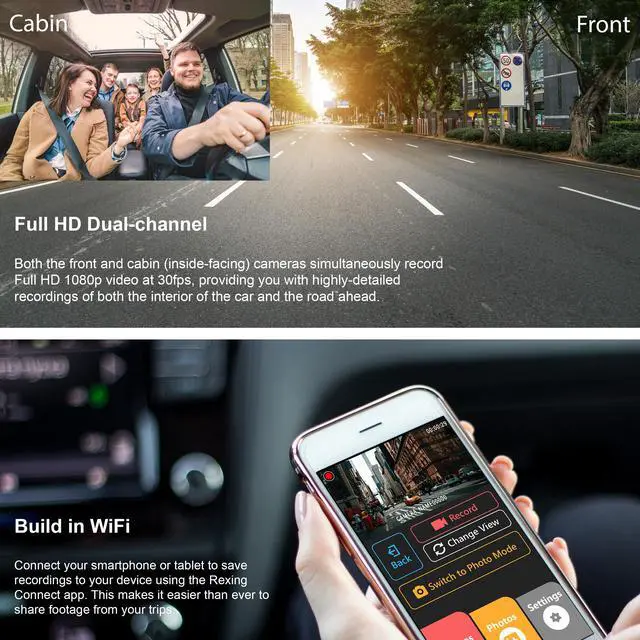 Alt view image 5 of 7 - REXING V3 Basic Dual Camera Front and Inside Cabin Infrared Night Vision Full HD 1080p WiFi Car Taxi Dash Cam with Supercapacitor, 2.7" LCD Screen (V3 Basic - Without GPS)