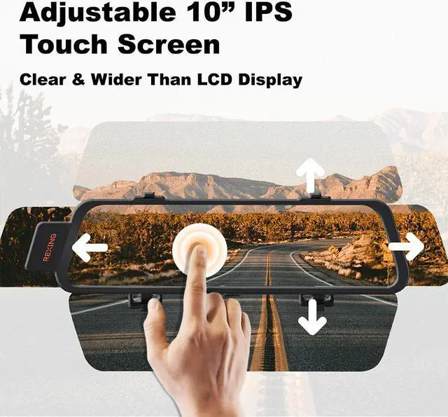 Alt view image 3 of 6 - Rexing M1 HD Dual Channel Rear View 10” IPS Touch Screen Mirror Dash Cam 1296p + 720p Wide Angle Dashboard Streaming Media Recorder DVR with Rear Camera, G-Sensor, Loop Recording, Backup Camera