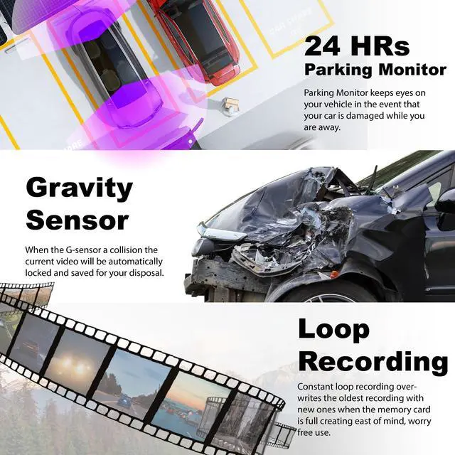 Alt view image 6 of 6 - Rexing M1 HD Dual Channel Rear View 10” IPS Touch Screen Mirror Dash Cam 1296p + 720p Wide Angle Dashboard Streaming Media Recorder DVR with Rear Camera, G-Sensor, Loop Recording, Backup Camera