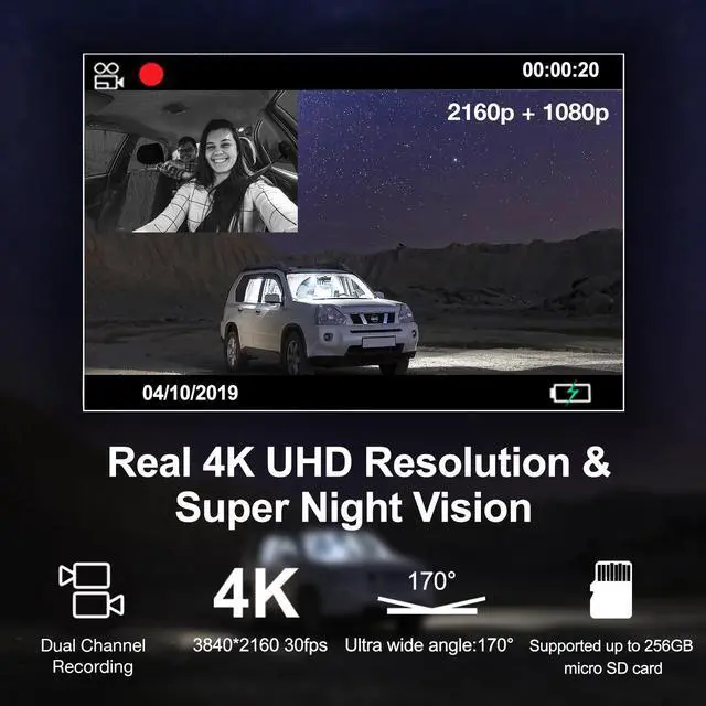 Alt view image 6 of 6 - REXING V5C Dash Cam Front 4K UHD 3840x2160@30fps & 1080p Cabin Camera w/ Modular Capabilities WiFi GPS Car Camera Recorder Night Vision,Loop Recording,Parking Monitor,Support 256GB,Voice Control(2021)