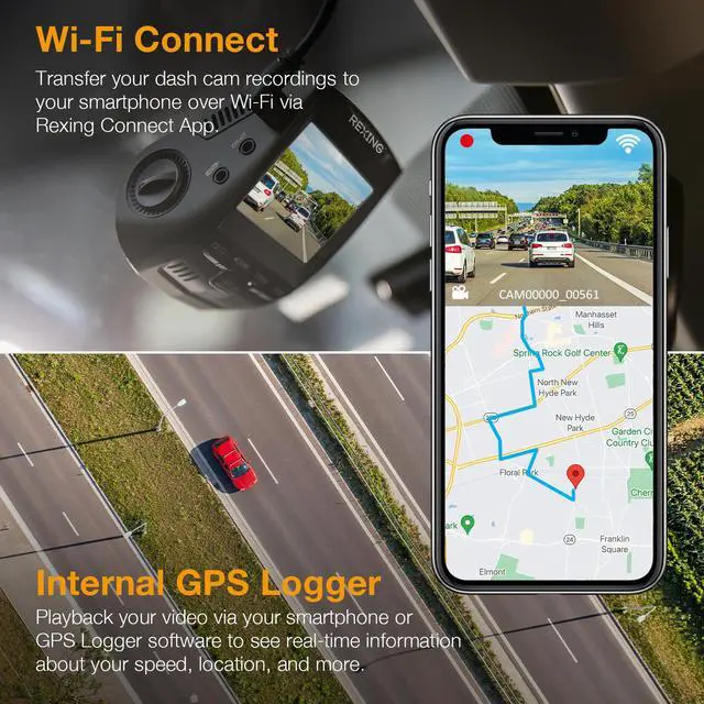 Alt view image 4 of 8 - Rexing V1GW-4K Ultra HD Car Dash Cam w/ Built-in GPS Logger, 2.4" LCD Screen,Wi-Fi,170° Wide Angle Dashboard Camera Recorder with G-Sensor, WDR, Loop Recording, Supercapacitor, Mobile App, up to 256GB