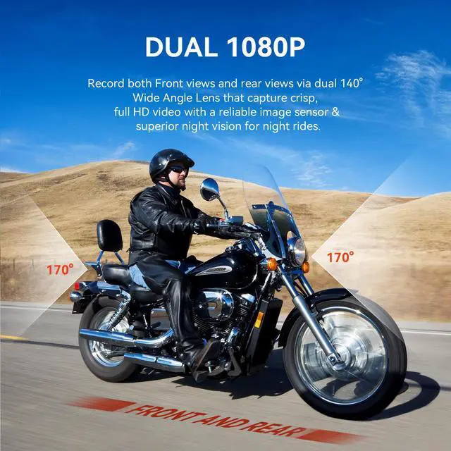 Alt view image 4 of 7 - Rexing MTC1 Motorcycle Dash Cam 3 LCD, Front and Rear Recording 1080p w/170° Wide Angle Lens, Loop Recording, G-Sensor, Waterproof Motorcycle Camera w/ Parking Monitor, GPS, WiFi, Mobile App, 128GB