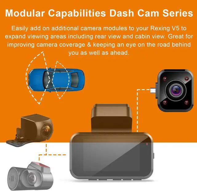 Alt view image 3 of 5 - Rexing Cabin View Camera, for V5 Premium 4K Modular Capabilities Car Dash Cam | 1080p | Modular Add-On | Infrared Night Vision | 170° Wide Angle | Live Support | 18 Month Warranty