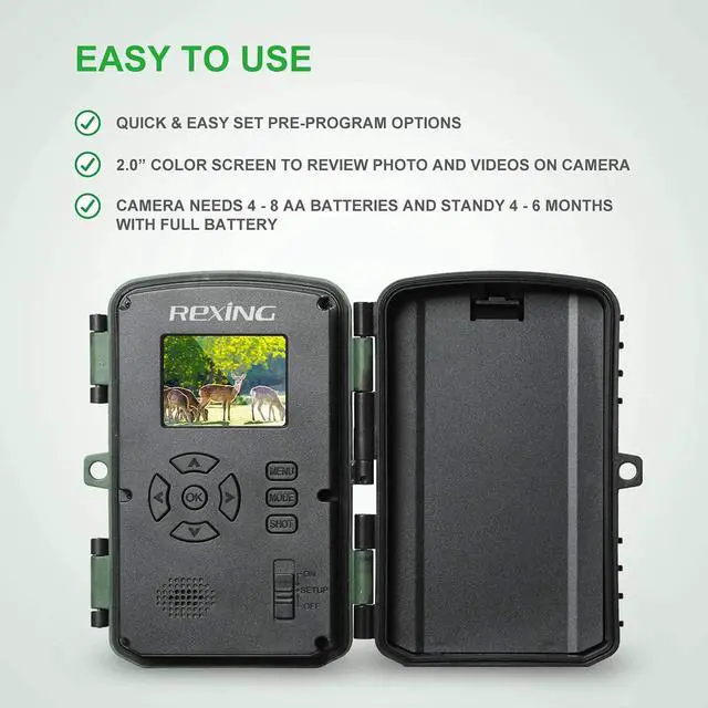 Alt view image 5 of 7 - REXING H1 Blackhawk Night Vision Trail Camera Full HD 1920x1080,40 IR LED,120° PIR, > .2s Trigger Time, Photo Burst,Time Lapse,Loop recording,Password Enabled,IP54,SD card up to 128gb,Surveillance Cam