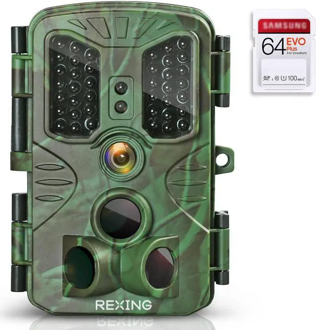 Main image of REXING H1 Blackhawk Night Vision Trail Camera Full HD 1920x1080,40 IR LED,120° PIR, > .2s Trigger Time, Photo Burst,Time Lapse,Loop recording,Password Enabled,IP54,SD card up to 128gb,Surveillance Cam