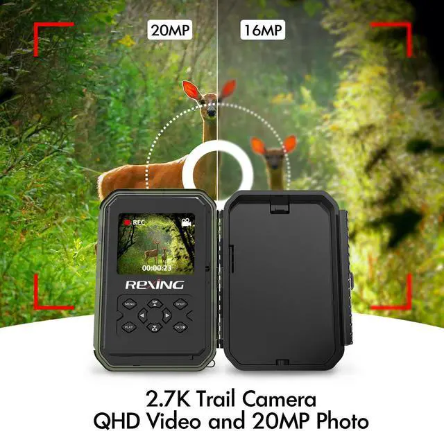 Alt view image 2 of 7 - REXING H3 Electronic Animal Caller Trail CAM W/ 2.8 LCD,2.7K Video +20MP Photo,Night Vision,.2s Trigger,100FT Range,512GB,16 Month Standby Hunting/Wildlife Surveillance CAM (32GB Included)