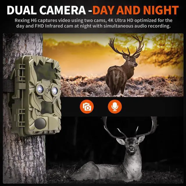 Alt view image 4 of 7 - REXING Woodlens H6 - Dual Camera Trail Cam, 4K+FHD Ultra HD Video, 20MP CMOS Motion Sensor with Night Vision, Photo Burst, Time Lapse, 512GB, TV Connect,16 Month Standby, Hunting/Wildlife Camera